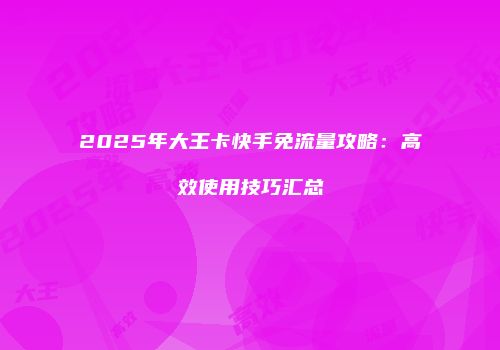 2025年大王卡快手免流量攻略：高效使用技巧汇总