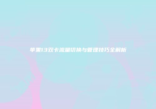 苹果13双卡流量切换与管理技巧全解析