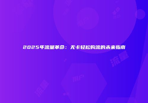 2025年流量革命：无卡轻松购流的未来指南