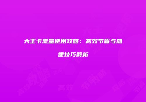 大王卡流量使用攻略：高效节省与加速技巧解析