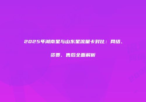 2025年湖南星与山东星流量卡对比：网络、资费、售后全面解析