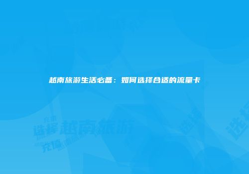越南旅游生活必备：如何选择合适的流量卡