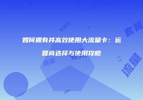 如何拥有并高效使用大流量卡：运营商选择与使用攻略
