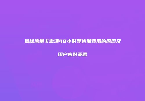 揭秘流量卡激活48小时等待期背后的原因及用户应对策略