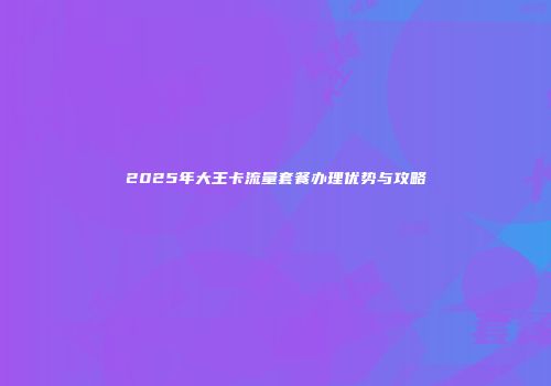2025年大王卡流量套餐办理优势与攻略