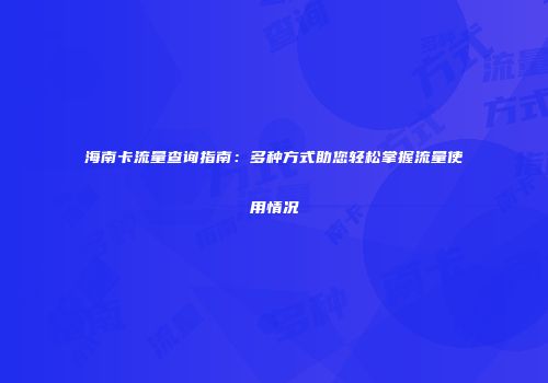海南卡流量查询指南：多种方式助您轻松掌握流量使用情况