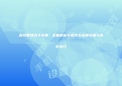 高效管理双卡流量：全面解析手机双卡流量设置与优化技巧