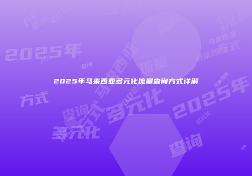 2025年马来西亚多元化流量查询方式详解