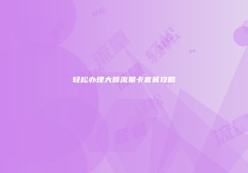 轻松办理大额流量卡套餐攻略