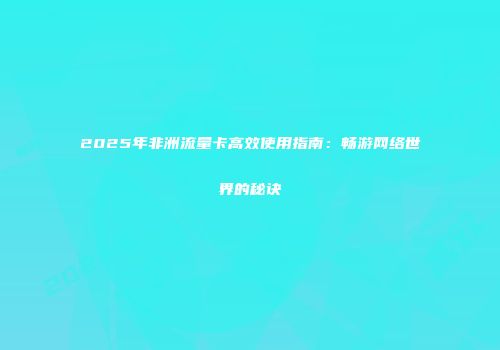 2025年非洲流量卡高效使用指南：畅游网络世界的秘诀