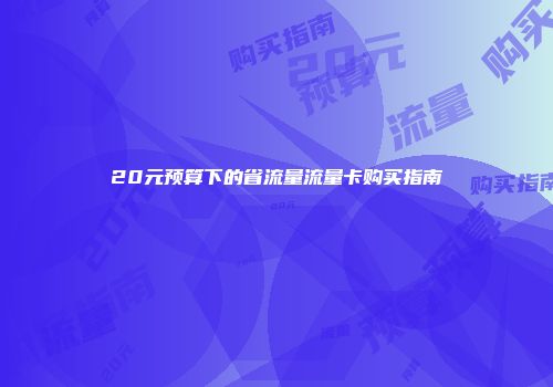 20元预算下的省流量流量卡购买指南