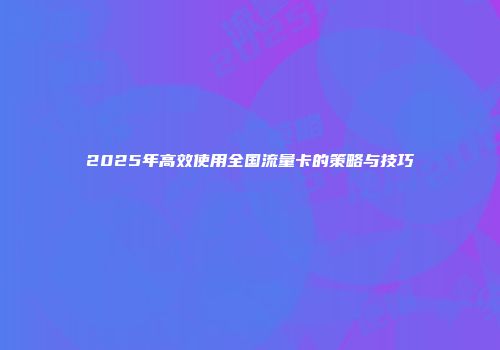 2025年高效使用全国流量卡的策略与技巧