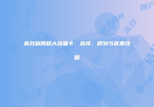 高效利用超大流量卡：选择、规划与优惠攻略