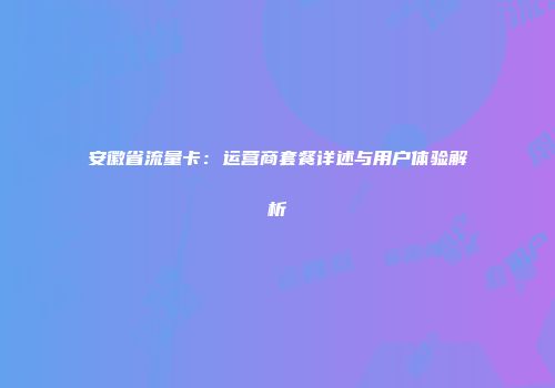 安徽省流量卡：运营商套餐详述与用户体验解析