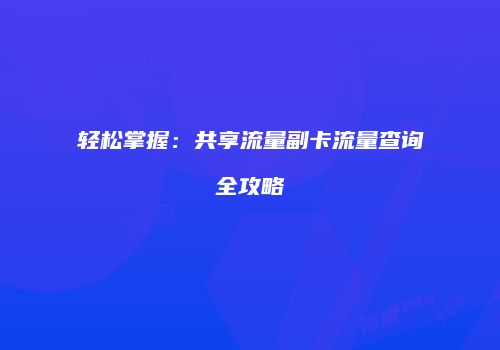 轻松掌握：共享流量副卡流量查询全攻略