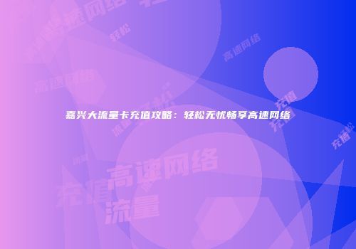 嘉兴大流量卡充值攻略：轻松无忧畅享高速网络