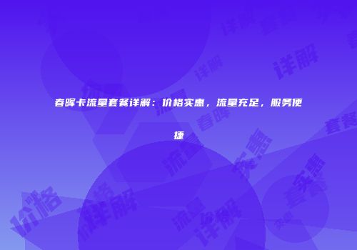 春晖卡流量套餐详解：价格实惠，流量充足，服务便捷
