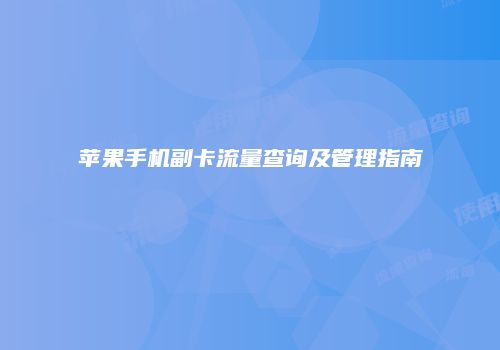 苹果手机副卡流量查询及管理指南