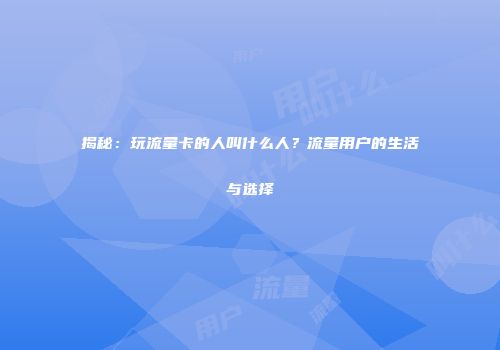 揭秘：玩流量卡的人叫什么人？流量用户的生活与选择