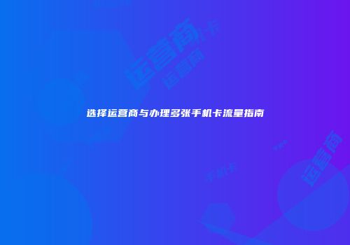 选择运营商与办理多张手机卡流量指南