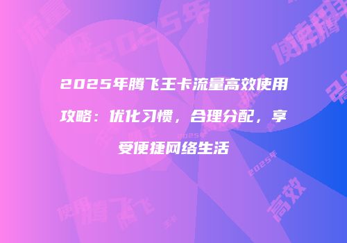 2025年腾飞王卡流量高效使用攻略：优化习惯，合理分配，享受便捷网络生活
