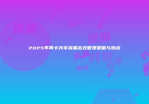 2025年两卡共享流量高效管理策略与挑战