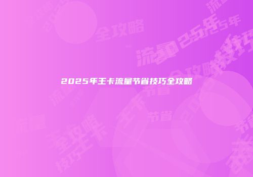 2025年王卡流量节省技巧全攻略