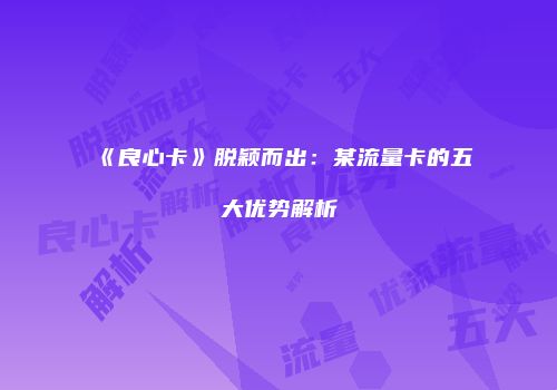 《良心卡》脱颖而出：某流量卡的五大优势解析