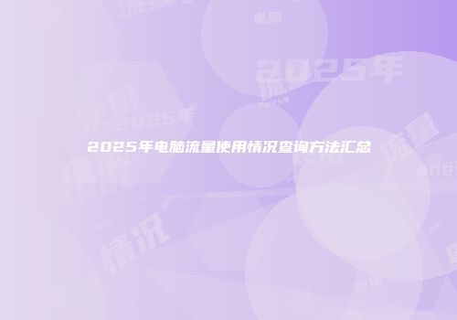 2025年电脑流量使用情况查询方法汇总