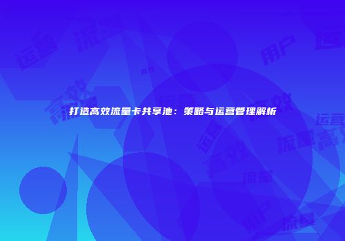 打造高效流量卡共享池：策略与运营管理解析