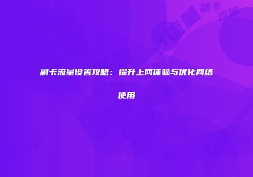 副卡流量设置攻略：提升上网体验与优化网络使用