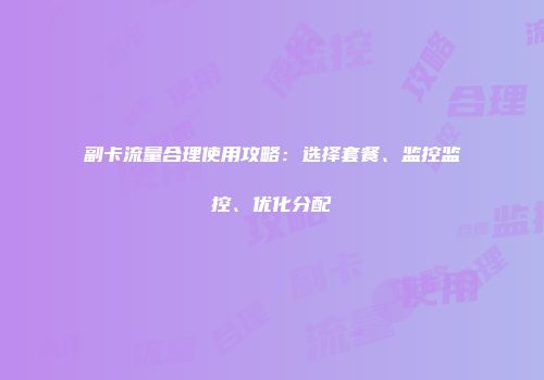副卡流量合理使用攻略：选择套餐、监控监控、优化分配