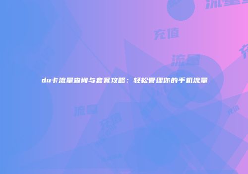 du卡流量查询与套餐攻略：轻松管理你的手机流量