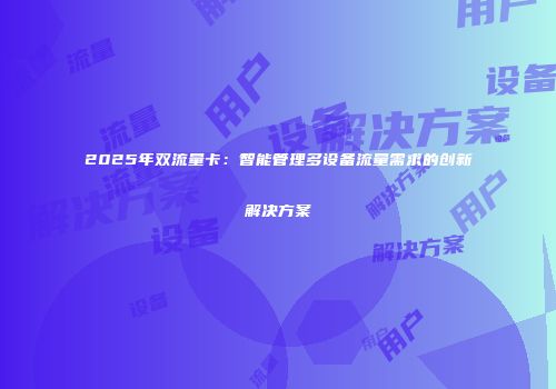 2025年双流量卡：智能管理多设备流量需求的创新解决方案