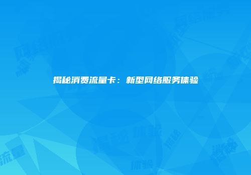 揭秘消费流量卡：新型网络服务体验