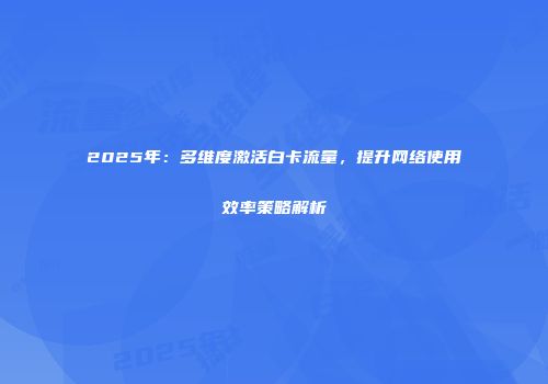 2025年：多维度激活白卡流量，提升网络使用效率策略解析