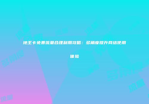 地王卡免费流量合理利用攻略：多角度提升网络使用体验