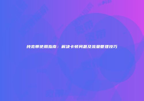 纯宽带使用指南：解决卡顿问题及流量管理技巧