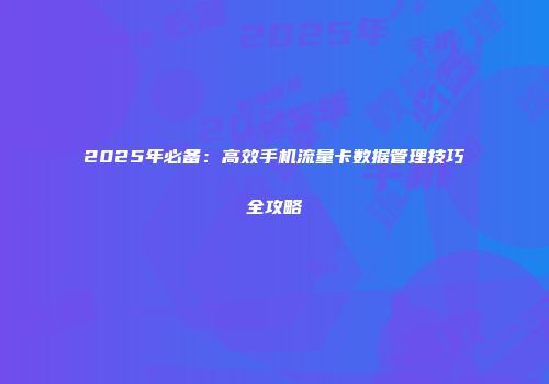 2025年必备：高效手机流量卡数据管理技巧全攻略