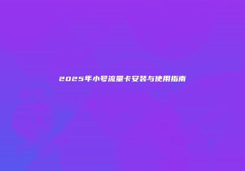 2025年小号流量卡安装与使用指南