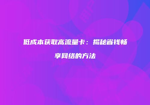 低成本获取高流量卡：揭秘省钱畅享网络的方法
