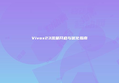 Vivox23流量开启与优化指南
