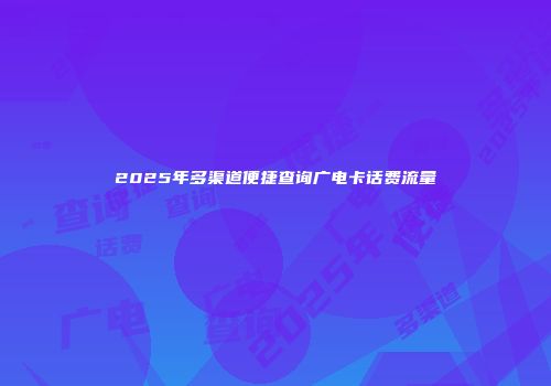 2025年多渠道便捷查询广电卡话费流量