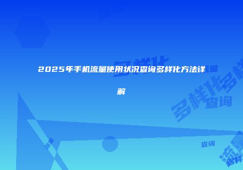 2025年手机流量使用状况查询多样化方法详解