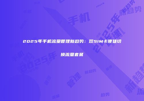 2025年手机流量管理新趋势：双SIM卡便捷切换流量套餐