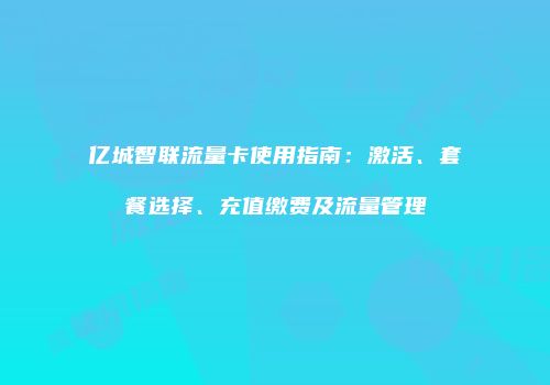 亿城智联流量卡使用指南：激活、套餐选择、充值缴费及流量管理