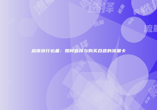 越南旅行必备：如何选择与购买合适的流量卡