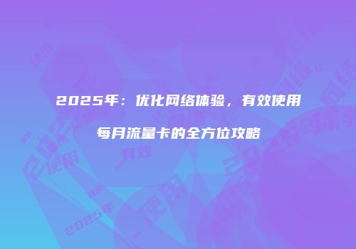 2025年：优化网络体验，有效使用每月流量卡的全方位攻略