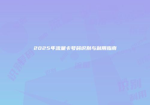 2025年流量卡号码识别与利用指南