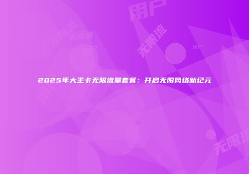 2025年大王卡无限流量套餐：开启无限网络新纪元